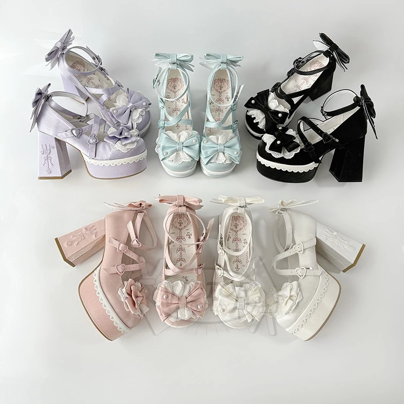 Original Lolita Japanese Shoes Lace-Up Leather Shoes Fashion High Heels Cute Elegant European Style Versatile Shoes Women