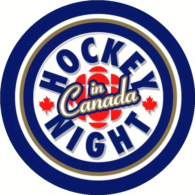 Vintage Hockey Night in Canada Metal Wall Decor - 8x8 Inch Retro Round Aluminum Sign with CBC Logo & Maple Leaf, No Electricity