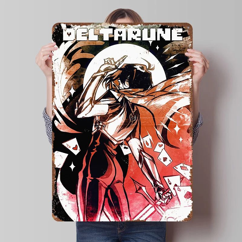 Deltarune Kris mit Karten, bedrucktes Poster, individuelle Retro-Wandkunst, Vintage-Metallblechschilder zur Dekoration, Wohndekorationsartikel, Haus