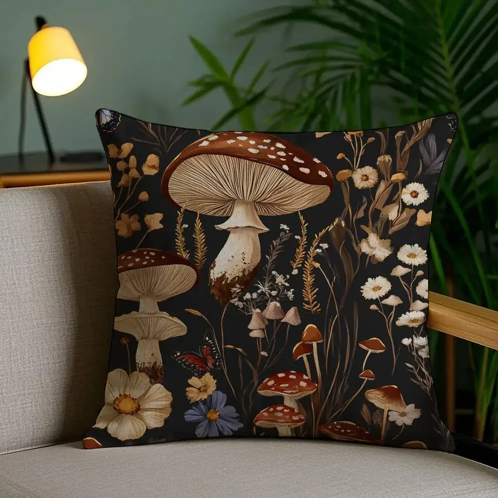 VIKAMA Squirrel Mushroom Pillowcase Double-Sided Printed Sofa Cushion Cover Bedroom & Office Cushion Cover Home Decor