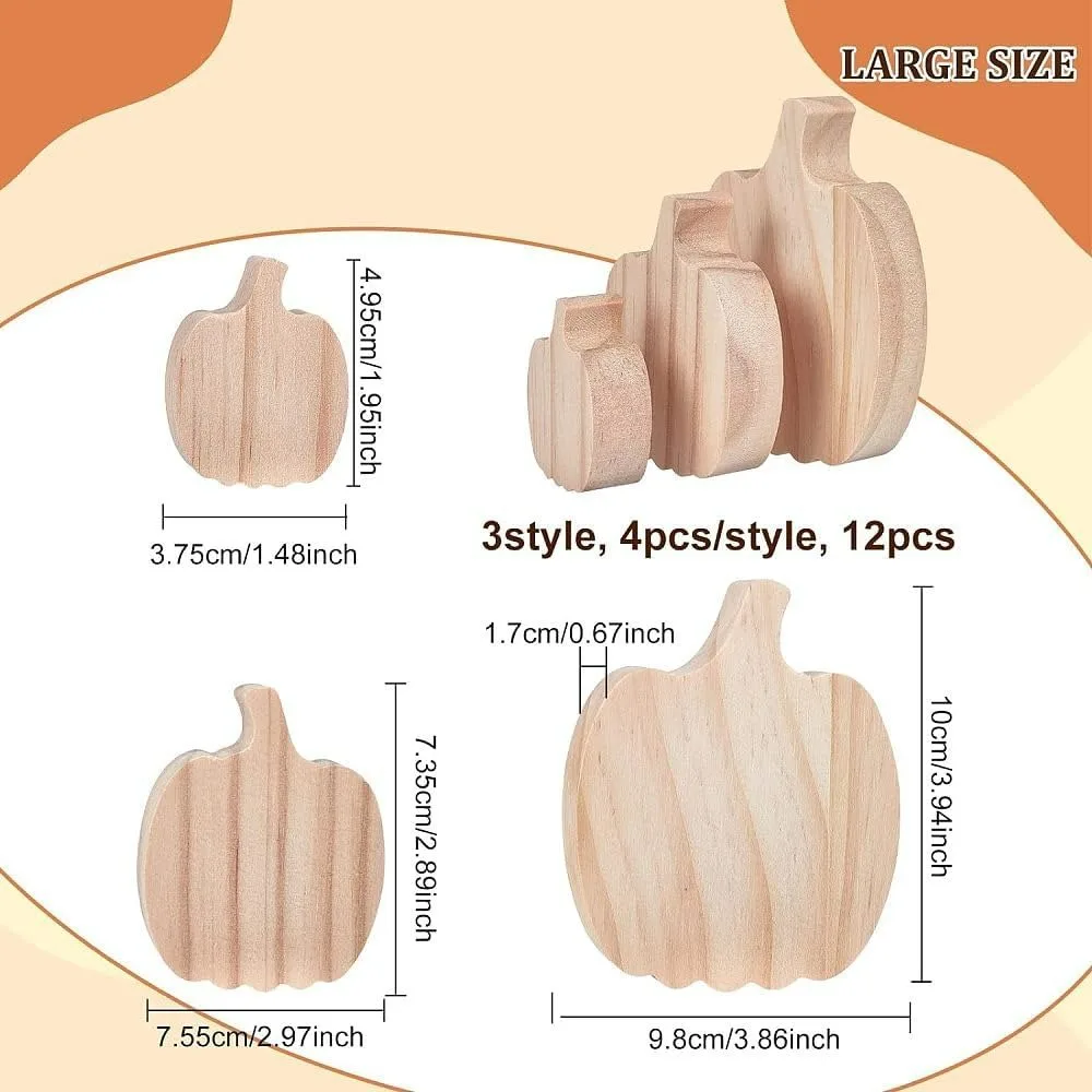 12pcs 3 Size Fall Pumpkin Wooden Cutouts Thicken Pumpkin Wooden Sign Fall Wooden Pumpkins Block Unfinished Blank Wood Pumpkin