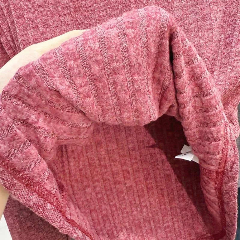 الكورية نمط بسيط قاعدة طبقة القمم الياقة المدورة صوف مبطن متماسكة طويلة الأكمام تي شيرت الخريف الشتاء بلون تنوعا تيز