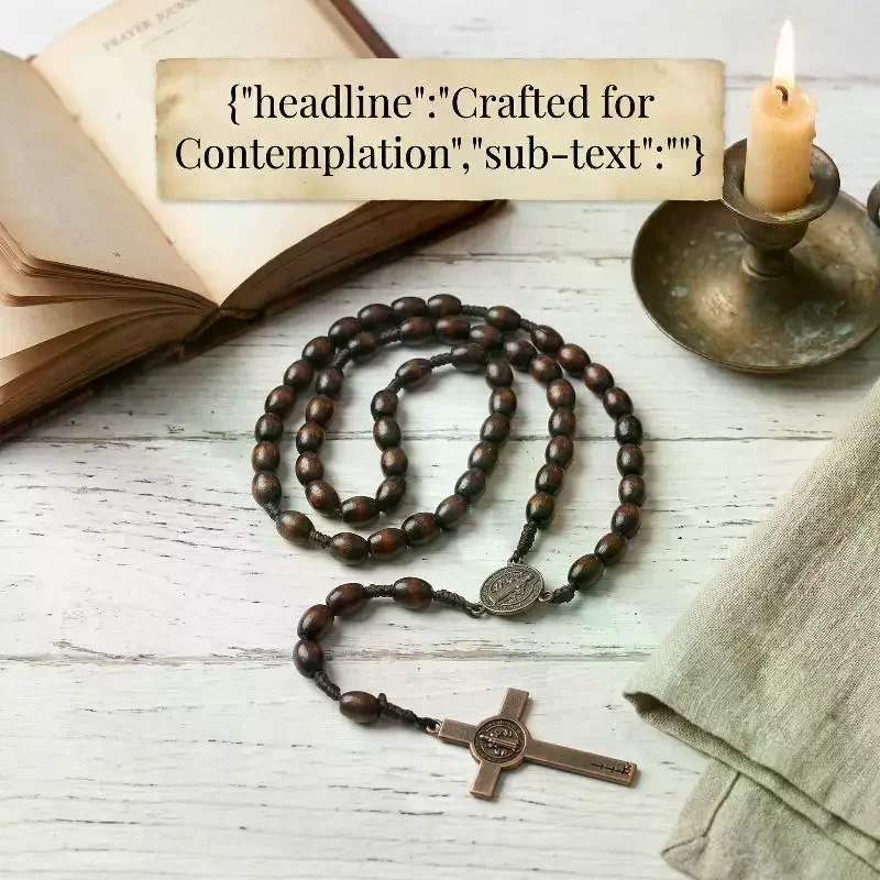 Car Hanging Ornament Handmade Rosary Necklace Wood Religious Wood Beads Necklace Mellow Crucifix Pendant Chain
