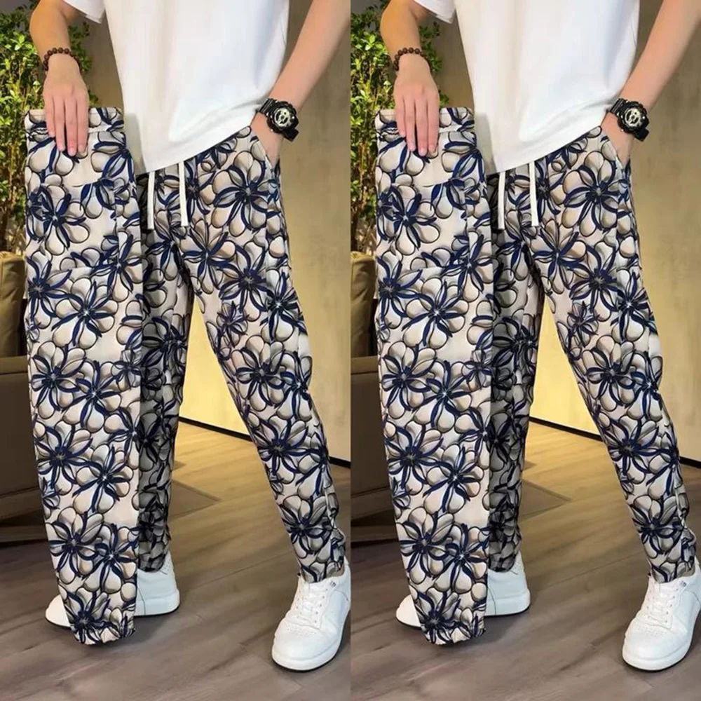 Mens Pants Pocket Printed Ankle Cuffs Summer Casual Versatile Thin Breathable Ethnic   Straight Leg Pants Men's Clothing 2024