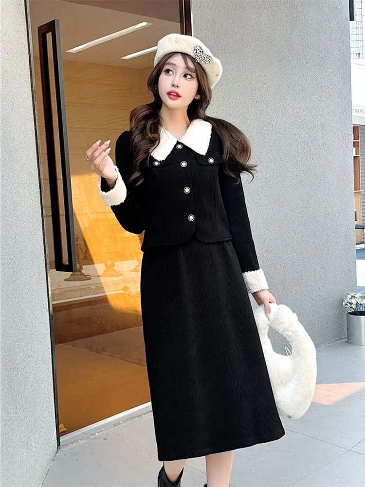 Insozkdg Spring Autumn Women Suit with Cinched Waist for Slimming Effect 2024 New Long Sleeved Blazer + Half-skirt Two Piece Set