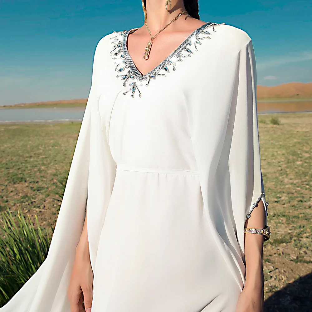 Middle East Clothing Robe White Chiffon Ethnic Dress