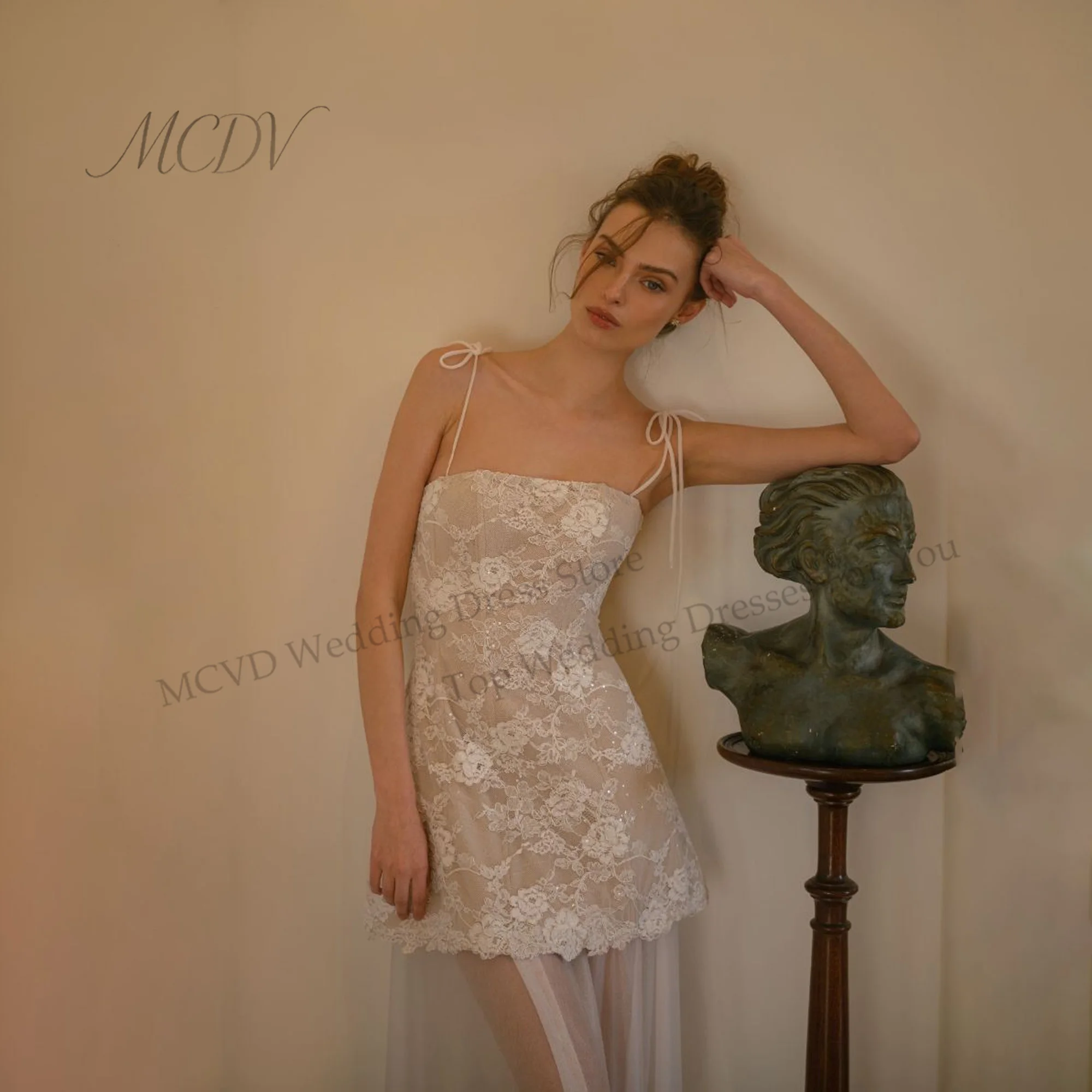 Satin Mini Wedding Dresses Bride Straight High Neck Lace Appliques Vestido De Novia Cap Sleeve Short Bride Gowns Customized