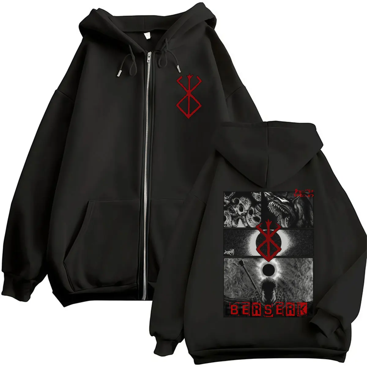 Anime Berserk Vintage Harajuku Hoodies Manga Gatsu Griffith Zodd Men's Tracksuit Fleece Warm Oversized Casual Jackets Streetwear