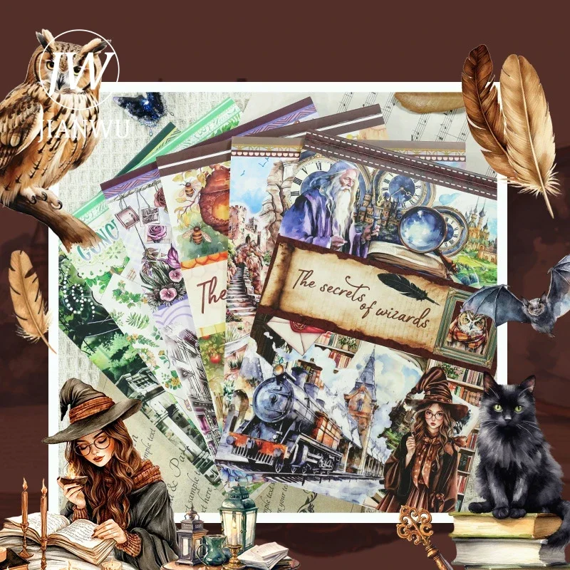 JIANU Vintage Magic Character Flower Landscaping Material Collage Sticker Book Creative DIY Journal Scrapbooking Stationery