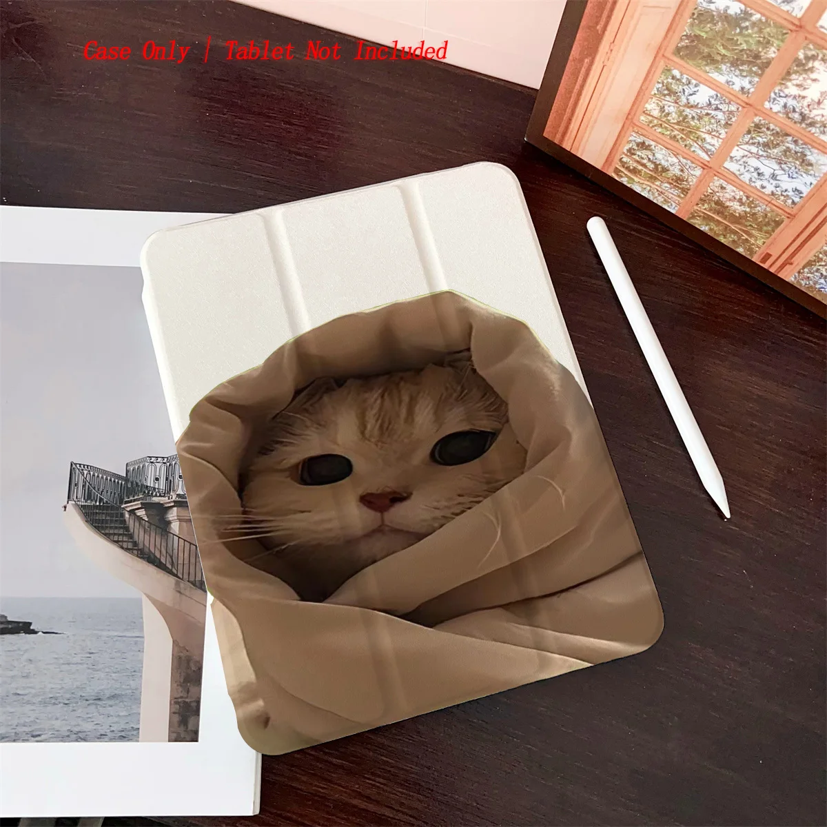 

Cat Wrapped in Blanket Pattern iPad Case - 360° Rotatable Foldable Cover for Apple iPad Pro/Air/Mini