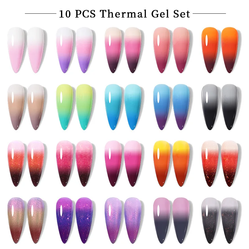 UR SUGAR 10Pcs Thermal Gel Kit Temperature Color Change Nail Gel Polish Semi Permanent Soak Off UV LED Nail Varnishes Manicure