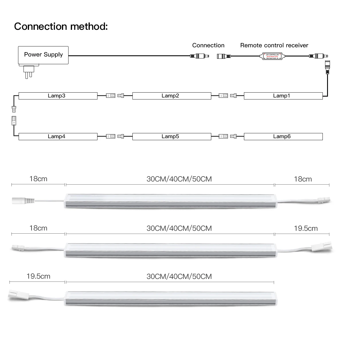 1-6 قطعة عكس الضوء LED ضوء تحت الكابين مع التحكم عن بعد الألومنيوم مصباح بار لخزانة خزانة الرف المطبخ الخلفية ديكور #3