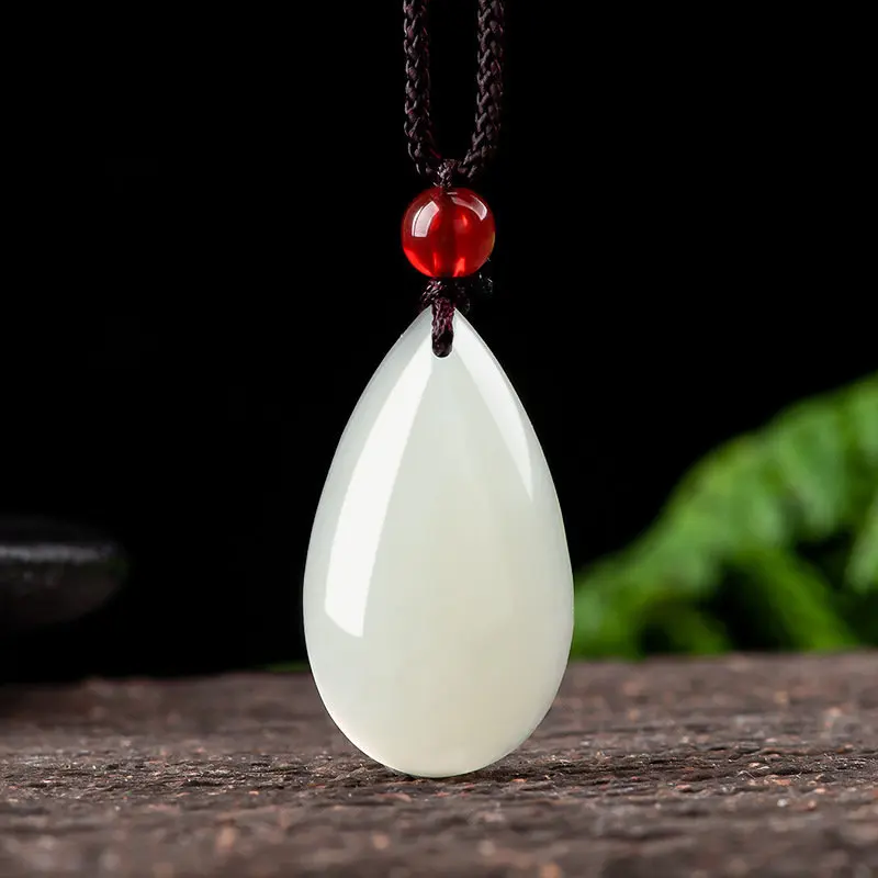Natural Hetian White Jade Water Drop Pendant Necklace Genuine Jade Charm Jewelry for Men Women Luck Blessing Gifts