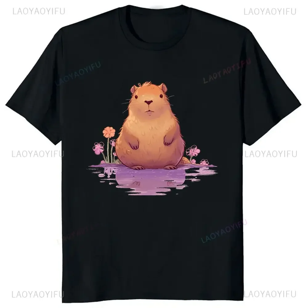 Cute Capybara Fun Animal Capybara Cartoon Printed Couple Top T-shirt Y2k Men's and Women's Fashion Harajuku T-shirt