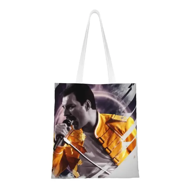 Kawaii British Singer Freddie Mercury Rock Band Shopping Tote Bag Recycling Canvas Groceries Shoulder Shopper Bag