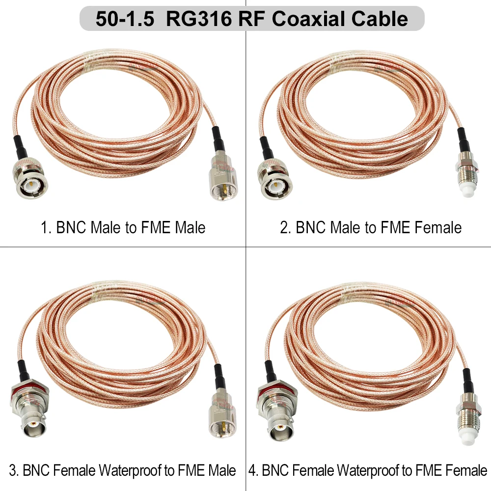 1Pcs FME to BNC Female Waterproof Connector RG-316 Cable Q9 BNC to FME Adapter RF Coaxial Cable Antenna Extension Jumper Pigtail