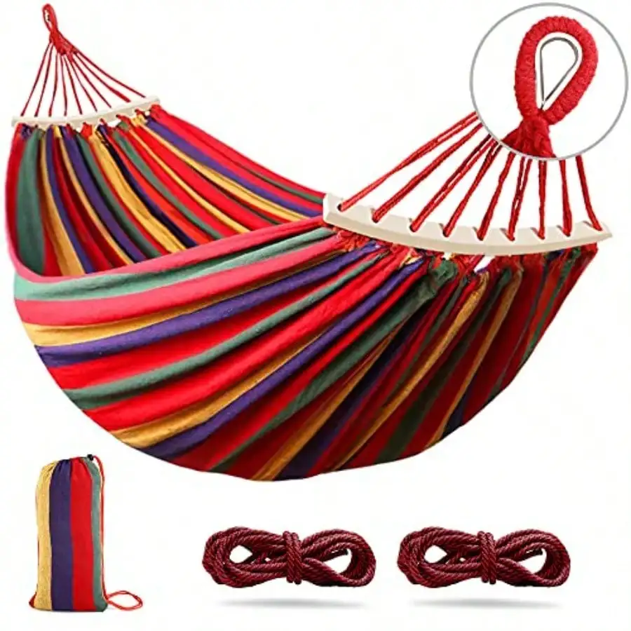 

275 X 155 Cm Camping Hammock Hammocks Thickened Canvas Fabric With 550lb Load Capacity Two Anti Roll Balance Beam And S