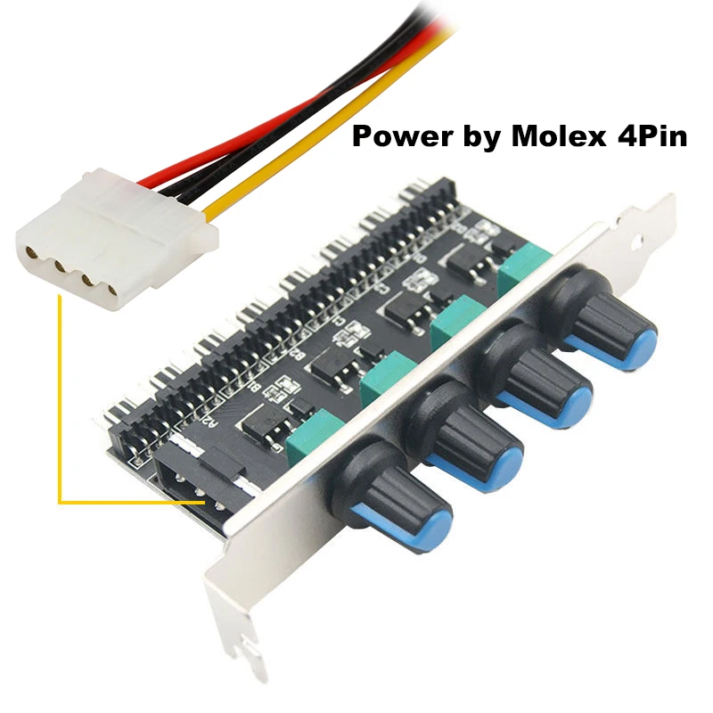 PCI Fan Speed Controller,12V Molex 4pin or SATA Powered 6 8 Fan Hub,PWM 4 pin CPU Radiator 3pin Case Cooler Temperature Control