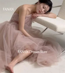 FANAN One-Shoulder A-Line Evening Party Dresses Korea Pink CustomizedTulle Wedding Women  Gowns Event Prom Gowns Customized