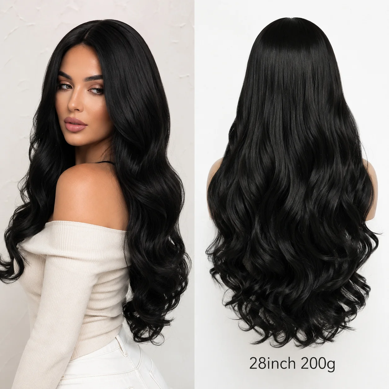 28-inch black synthetic wig with deep curly wave style, suitable for daily use, parties, weddings, Halloween and role-playing.