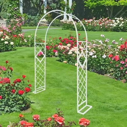

Утолщенная металлическая садовая арка для вьющихся растений, устойчивая свадебная беседка и украшение вечеринки, 86,6 дюйма Ш x 94,5 дюйма В, прочный выход