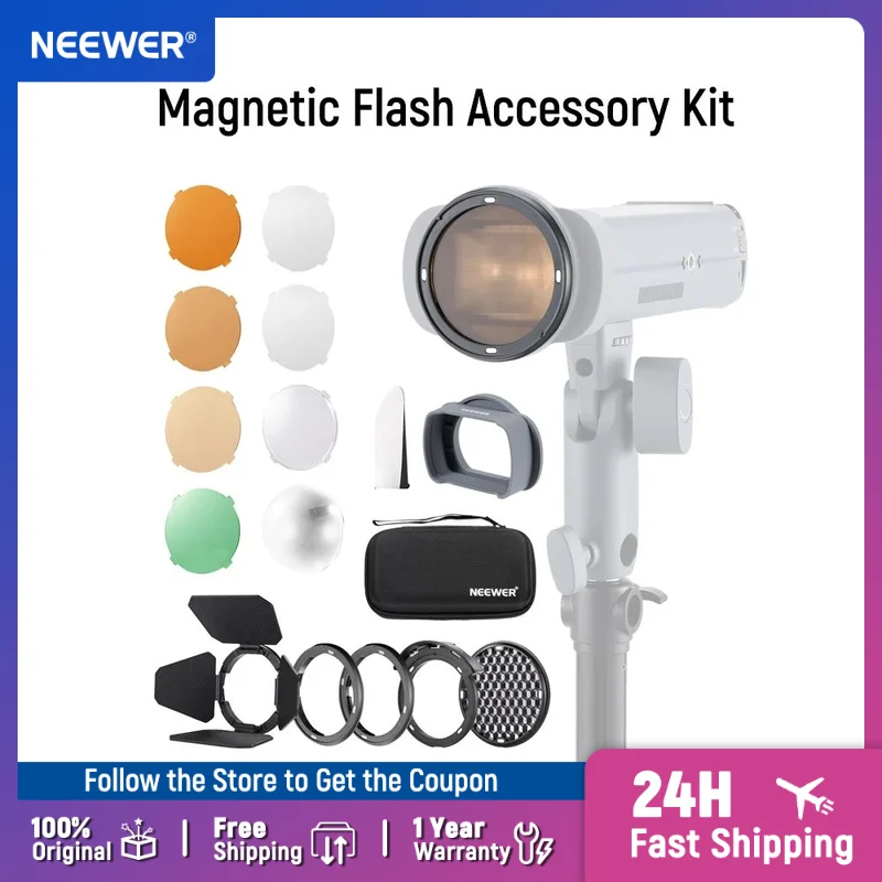 

NEEWER CRM5 Magnetic Flash Accessory Kit for Q3 Flash Square to Round Head Adapter with Barndoor, Grid, Dome Diffuser