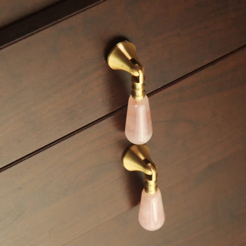 1/2pc High Quality Natural Crystal Pure Brass Single Hole Handle for Wardrobe Cabinet Drawer