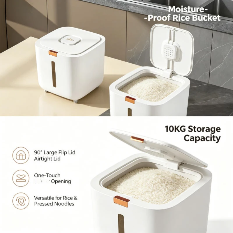 Thickened Sealed Rice Storage Bucket 1PCS, Moisture Insect Proof Canister with Lid, 10KG Food Storage Box for Powder Pressed