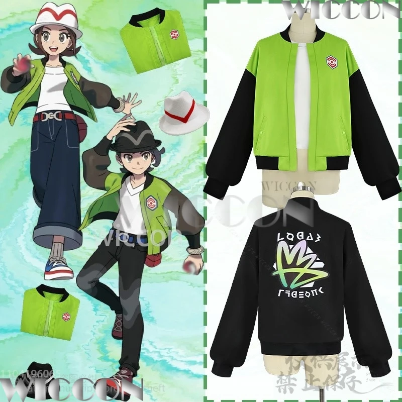 

Game ZA Mon Cosplay Hero Heroine Green Black Punk Hip-hop Baseball Jacket White Black Hat Halloween Party Gifts Comic Con Outfit