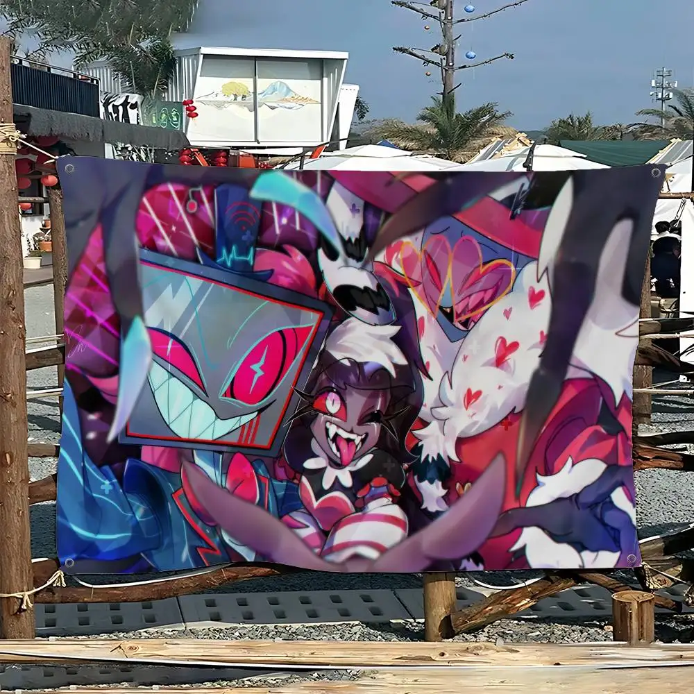 Anime Cartoon H-Hazbin H-Hotel Creative Pattern Hanging Flag Polyester Printed Banner Hand Pulled Flag