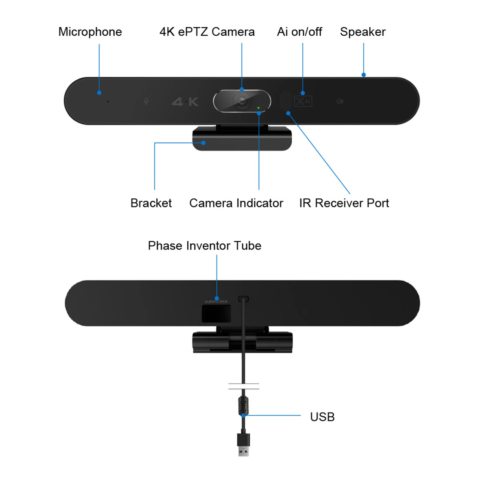 4K Camera USB Webcam HD Video Conference Camera with Microphone and Speaker AI Face Tracking Auto Focus Remote Control for PC