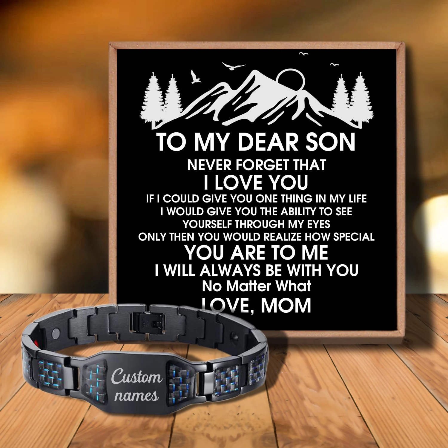 

Sac3015 To My Son Never Feel That You Are Love from Love Mom Customizable Message Card Bracelet for Birthday Anniversary Holiday