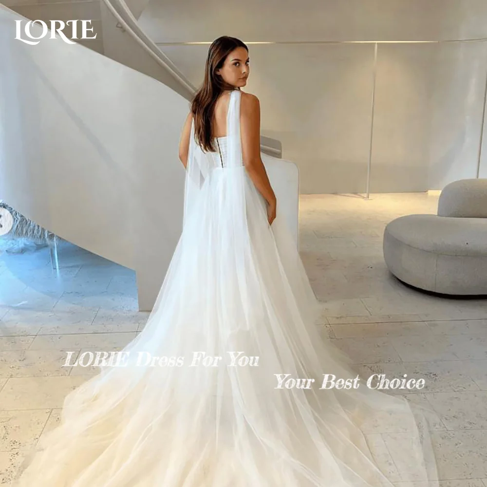 LORIE Shawl Wedding Dress Strapless Sweetheart Pleats A-line Mermaid Bride Gown Chiffon Illsion Customized Corset Bride Dress
