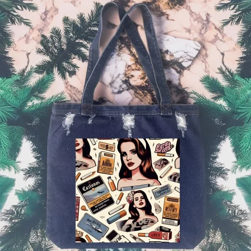 

lana del rey Fashion Women Large Capacity Shoulder Bags Casual Handbag Street Canvas Denim Solid Color Zipper Shopping Bag