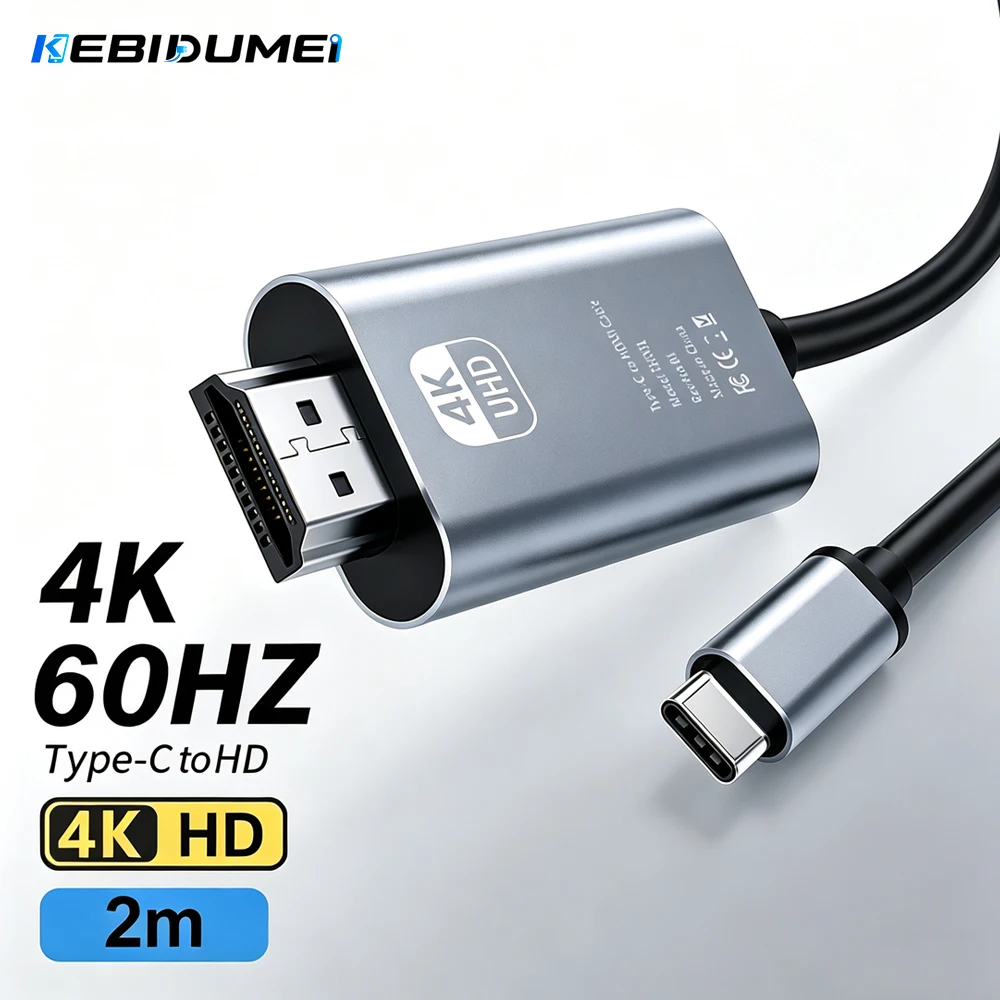 KEBIDUMEI 4K@60Hz Type-C to HD Display Converter Cable Portable Video Output Adapter for All Type-C Interface Devices Laptop Pad