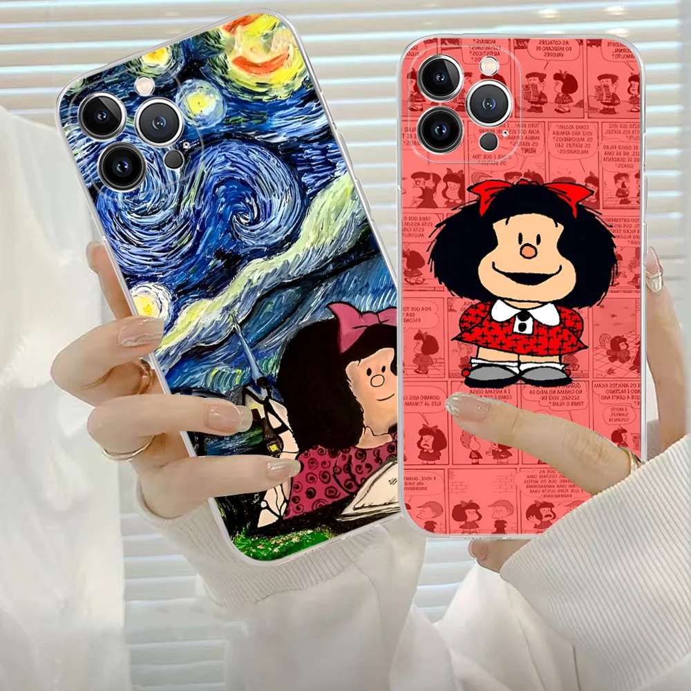 Hot M-Mafalda Girl Phone Case Silicone Soft for iphone 15 14 13 12 11 Pro Mini XS MAX 8 7 6 Plus X XS XR Cover