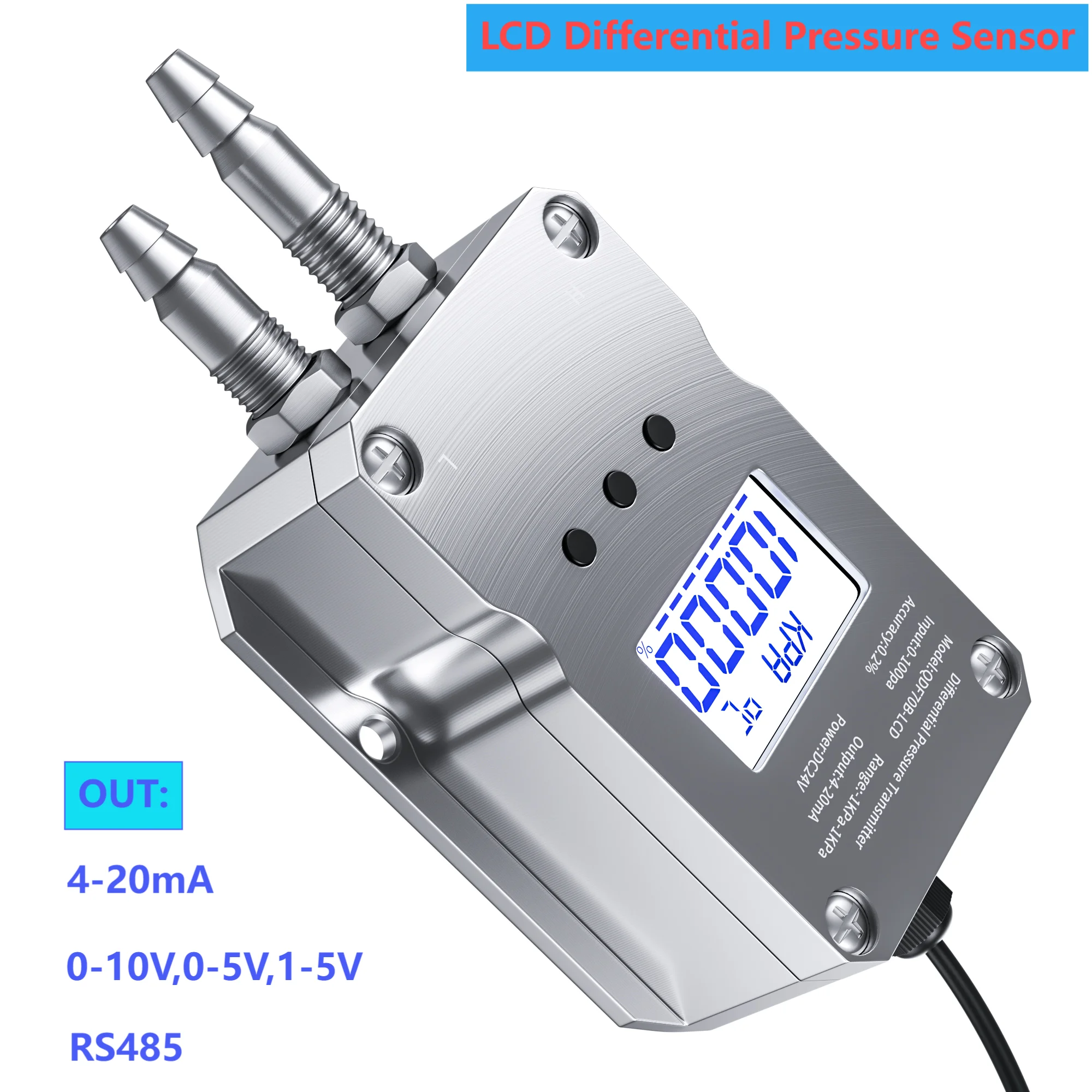 

LCD Differential Pressure Transmitter 0-500Pa to 4-20mA 0-10V Air Pressure Transducer 1Kpa to 0-5V RS485 Wind Pressure Converter