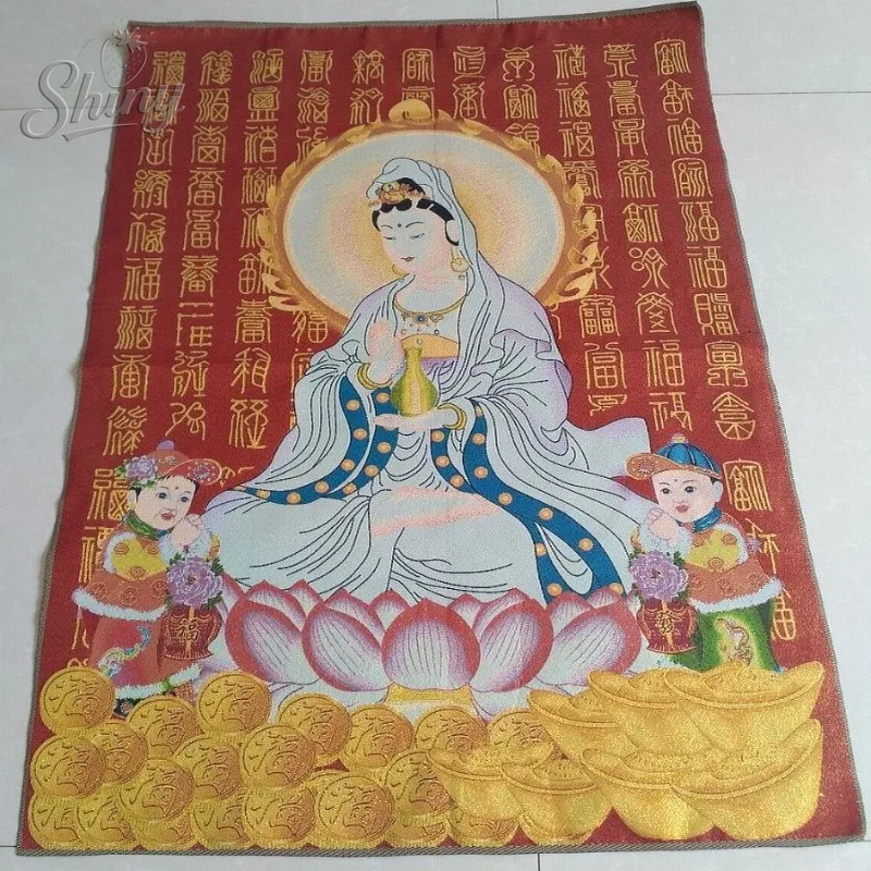 

Bodhisattva Avalokiteshvara with Pure Vase Brocade Tibetan Tangka Embroidery Painting Gold Thread Embroidery Hanging Arts