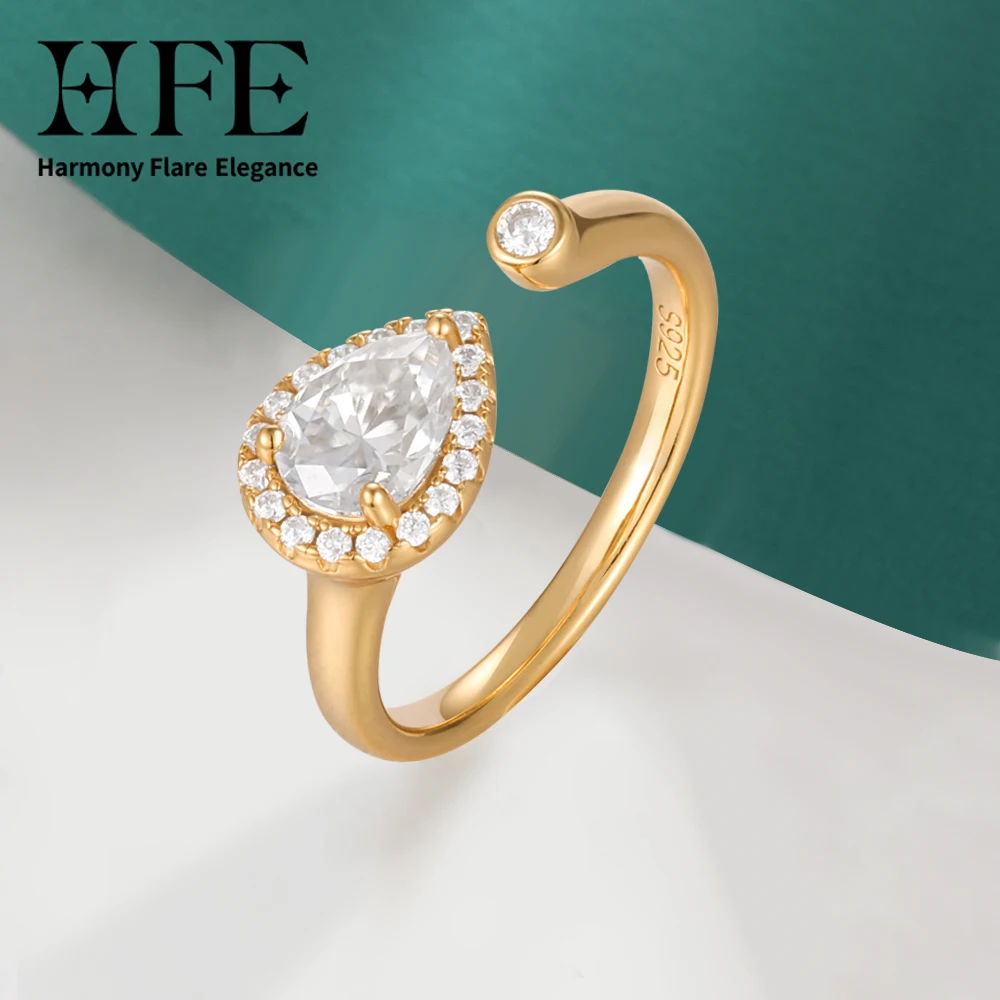 

HFE Pear-shaped D Colour VVS1 Moissanite 925 Sterling Silver Women's Ring, Adjustable Opening Design New Diamond Party Ring