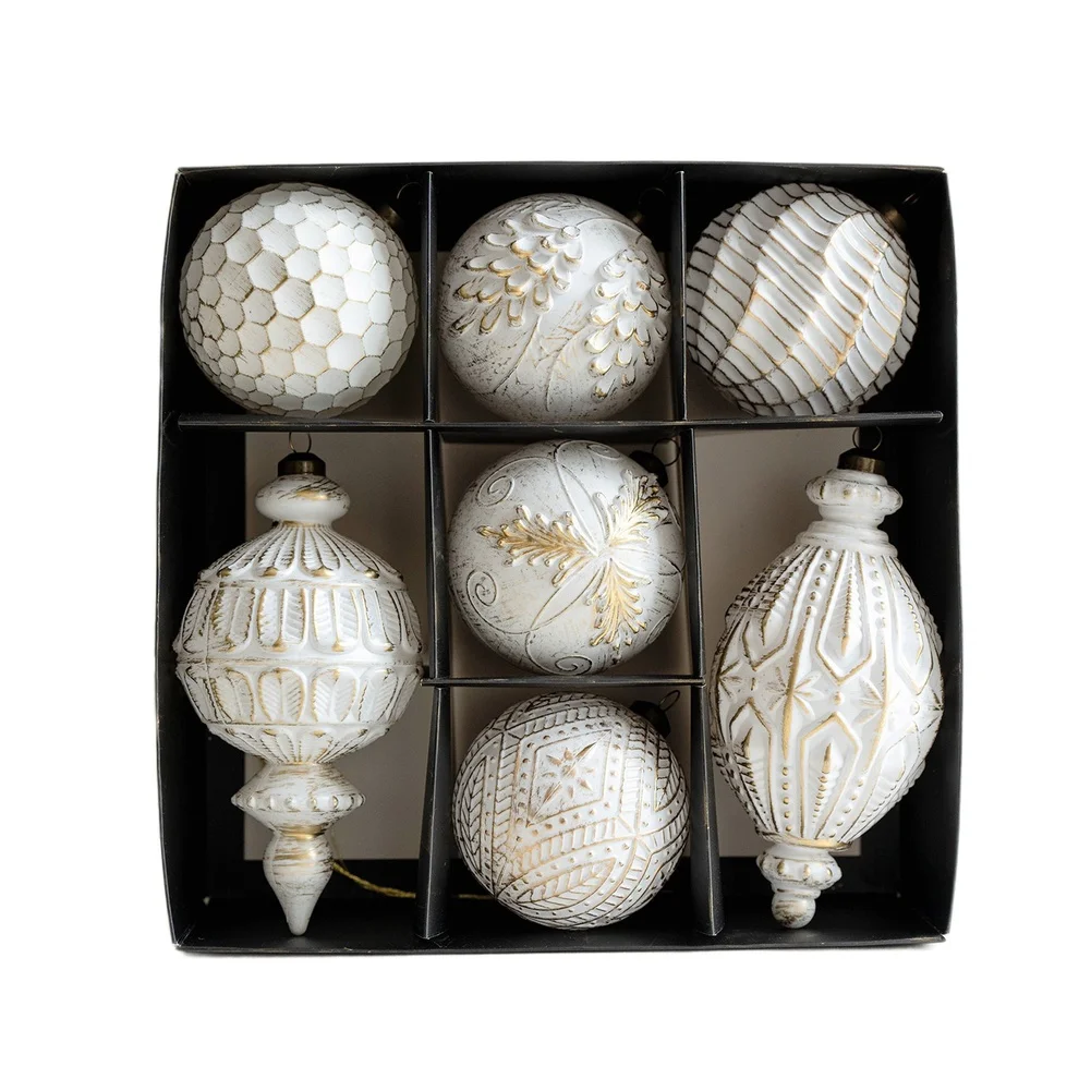 Vintage Hand Rubbed Christmas Ball Set Gold Edge Embossed Relief Baubles Shatterproof Tree Hanging Ornament For Home Holiday