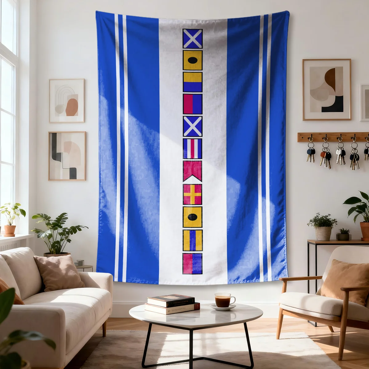 Blue Stripe Abstract Geometric Tapestry Wall Hanging Home Decor Art Print Modern Living Room Accent Decoration 150x300cm