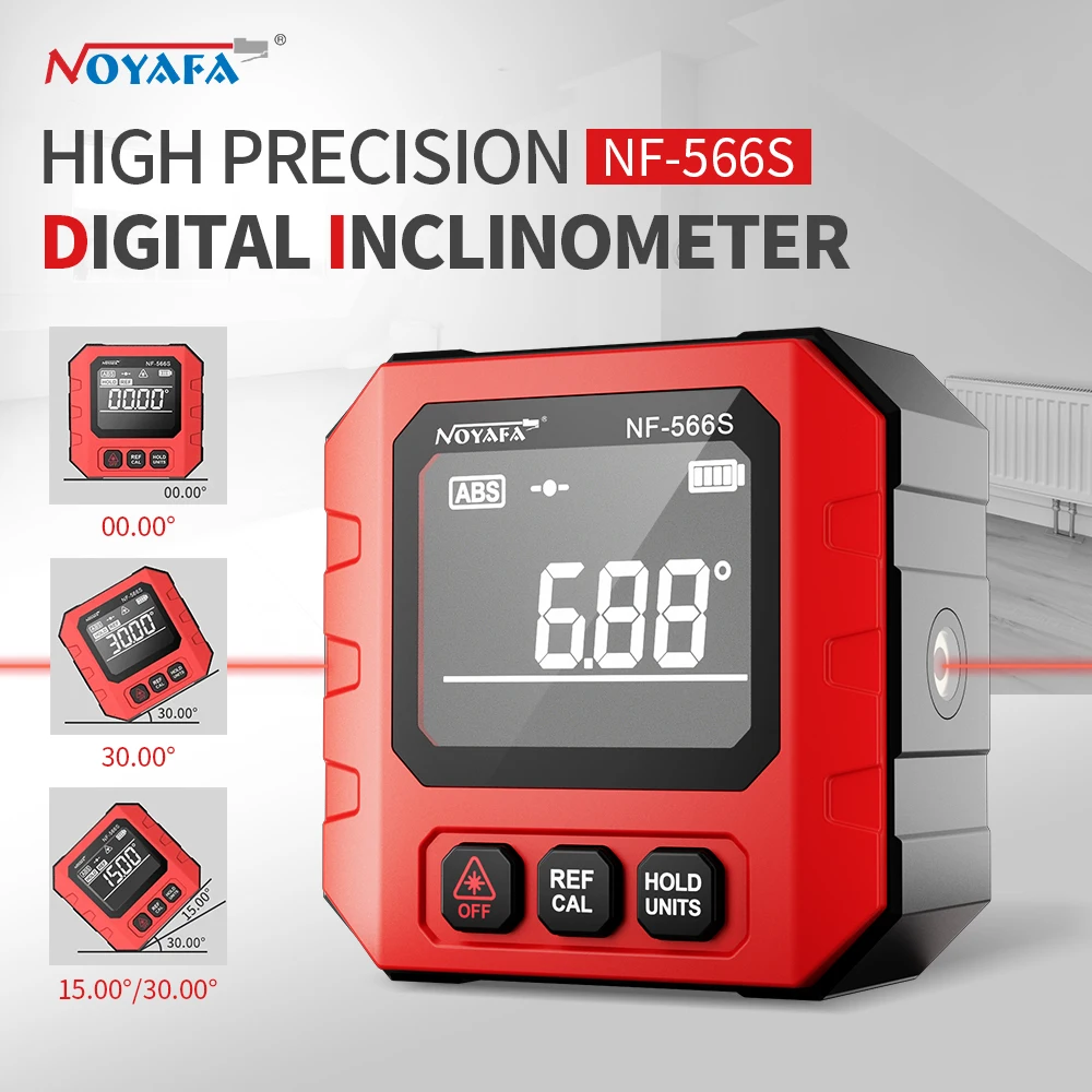 

NOYAFA Digital Inclinometer Angle Protractor NF-566S Mini Magnetic Spirit Level Precision Measurement Angle Gauge with Backlight