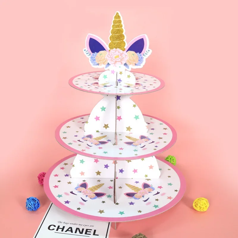 3-layer cardboard cake stand unicorn/shark mini cake stand reusable kids birthday baby shower party supplies dessert stand