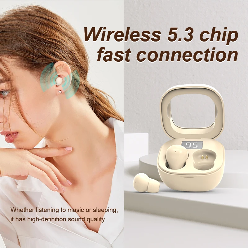 Beige Smallest Invisible Mini Earbuds Wireless Bluetooth Low Profile Micro Tiny Discreet Hidden Earbuds for Work,Small Headphone