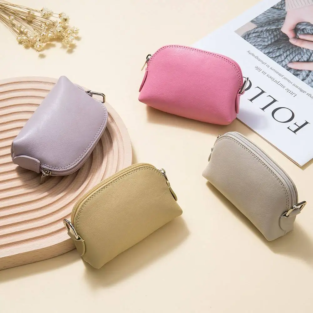 top-layer-cowhide-leather-key-holder-coin-purse-women's-genuine-leather-compact-portable-multi-functional-zipper