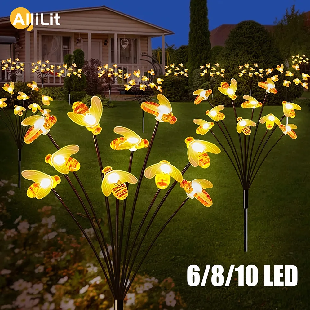 6/8/10 LED Solar Bee Firefly Butterfly Lights Waterproof Outdoor Garden Decorative Lawn Lights For Yard Patio Pathway