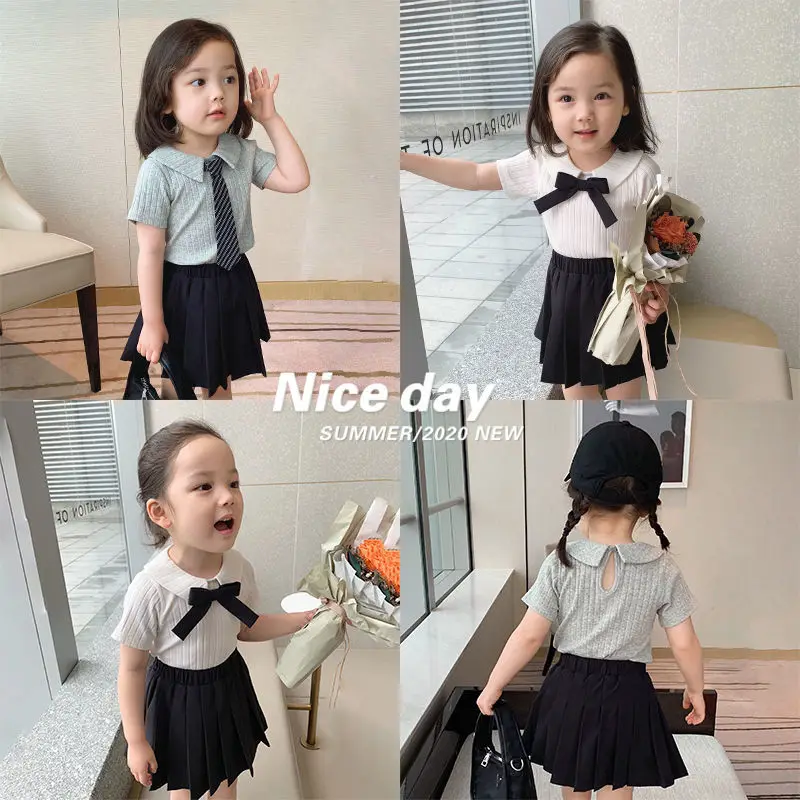 

Western Style Girl's ClothingChildren's Suit BabyGirl Summer College Style Suit Double Version Short Sleeve Skirt Two-Piece Suit