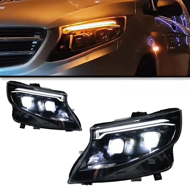 Conjunto de Faros Delanteros para Mercedes-Benz VITO 2016-2023, Lentes LED Modificadas, Luz Diurna, Modelo Antiguo a Nuevo