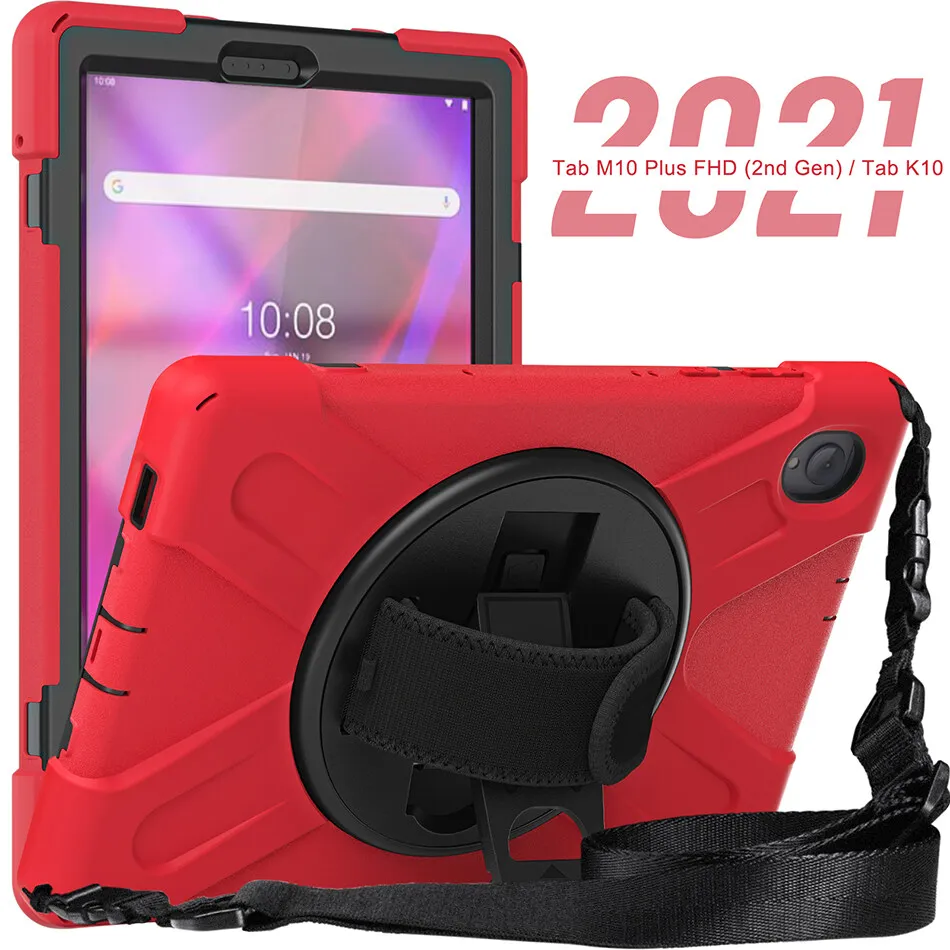 Heavy Duty Silicone Case with Strap for Lenovo Tab K10 Shockproof Cover 2021 TB-X6C6F TB-X6C6X Kids Safe Case