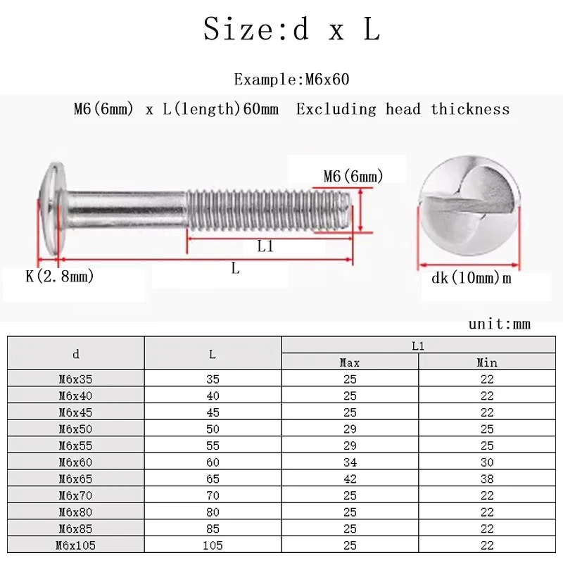 Anti-Theft 201 Stainless Steel S-Type Guardrail Security Screws & Tamper-Proof Nuts One-Way Slotted M6 Fasteners Outdoor Use